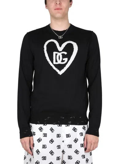 Shop Dolce & Gabbana Silk And Cotton Crew Neck Sweater In Black
