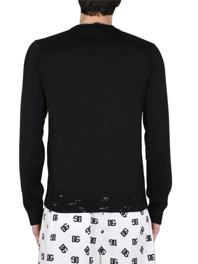 Shop Dolce & Gabbana Silk And Cotton Crew Neck Sweater In Black