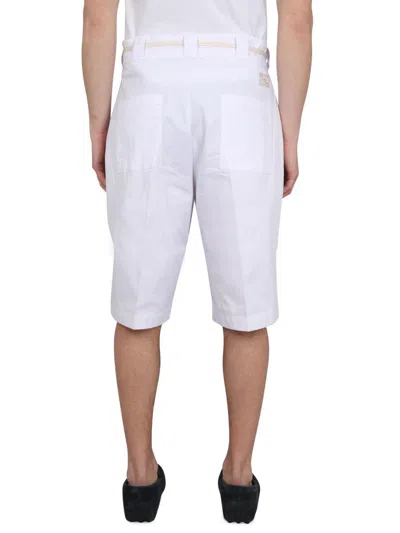 Shop Drôle De Monsieur Cotton Blend Bermuda Shorts In White