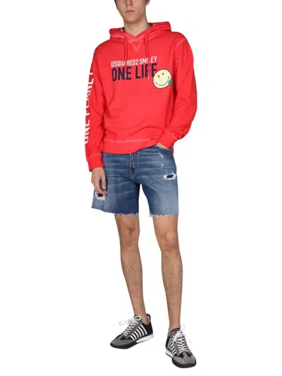 Shop Dsquared2 "one Life One Planet Smiley" Sweatshirt In Red