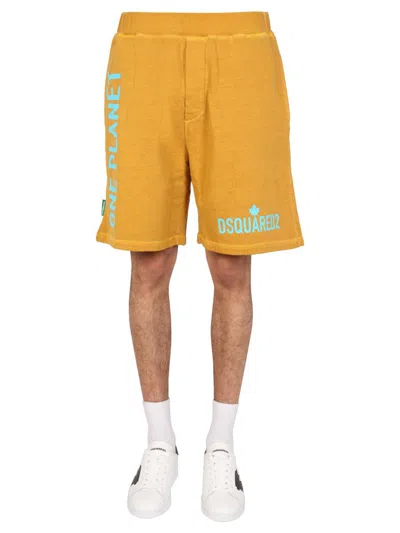 Shop Dsquared2 "one Life One Planet" Bermuda Shorts In Yellow