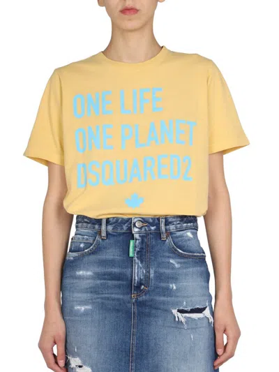 Shop Dsquared2 "one Life One Planet" T-shirt In Yellow