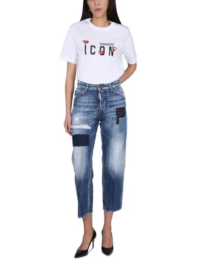 Dsquared2 Multicolor Waved Stripes Boston Jeans In Blue