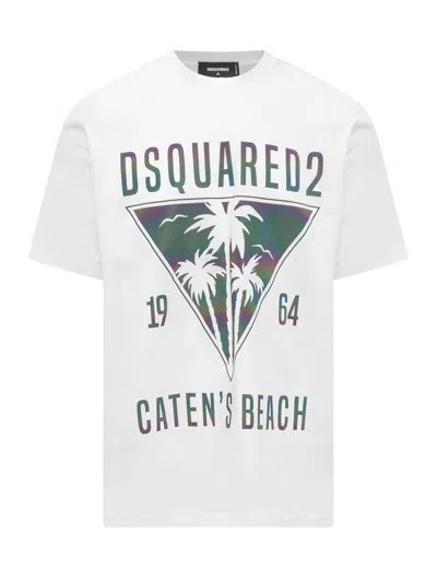 Shop Dsquared2 T-shirt D2 Caten's Beach In White