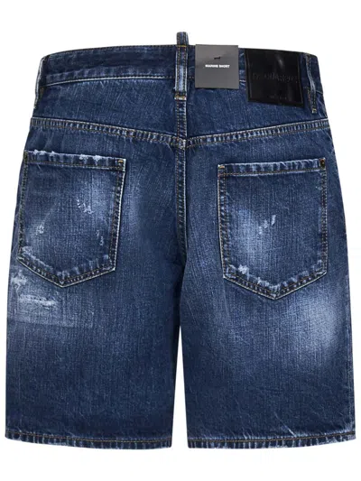 Shop Dsquared2 Dark Ripped Wash Marine Shorts In Blue