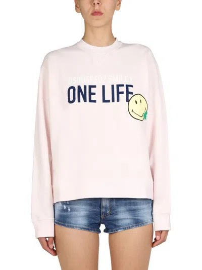 Dsquared2 Smiley Organic Cotton Cool Fit Sweatshirt In Pink
