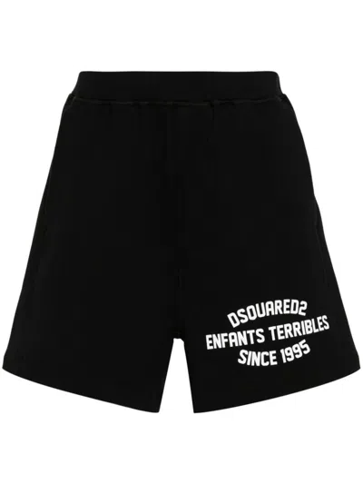 Shop Dsquared2 Long Arnold Cotton Shorts In Black