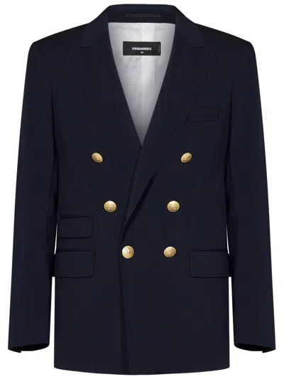 Shop Dsquared2 Palm Beach Double Breasted Blazer In Blue
