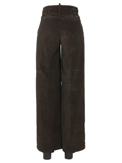 Dsquared2 High-waisted Brown Wide-leg Pants In Brown