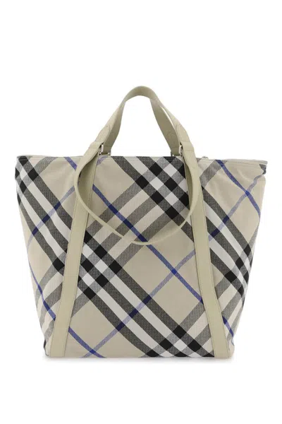 Shop Burberry Ered Checkered Tote In Brown