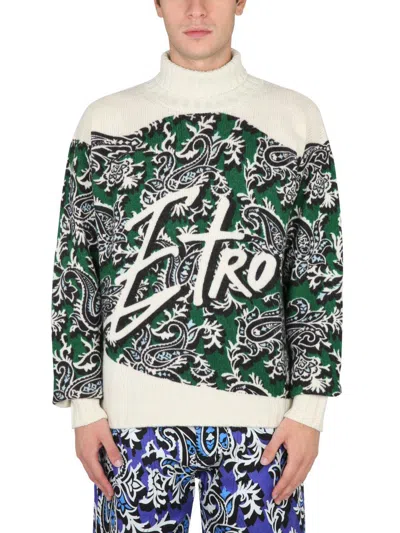 Shop Etro Jersey With Logo And Paisley Print In Green