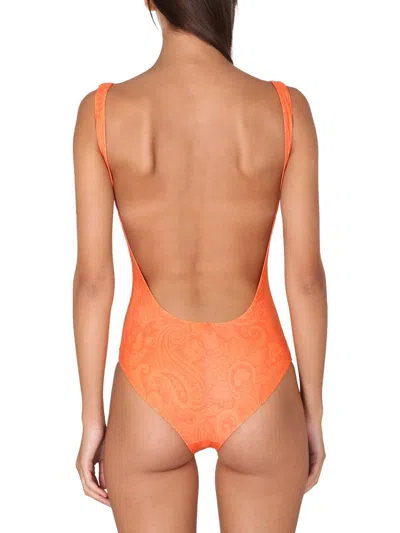 Shop Etro Paisley One-piece Swimsuit In Orange