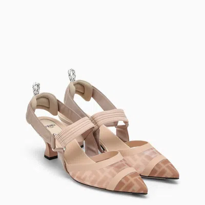 Shop Fendi Colibri Slingback In Nude And Mesh In Pink
