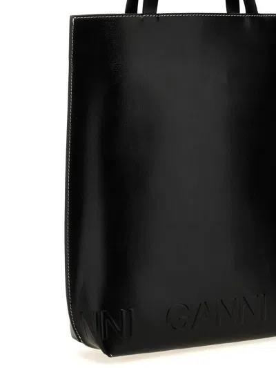 Shop Ganni 'banner Medium' Shopping Bag In Black