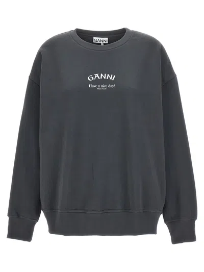 Shop Ganni 'have A Nice Day!' Sweatshirt In Gray