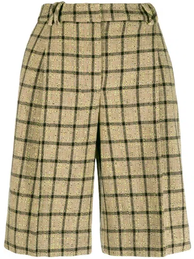 Shop Ganni Cotton Check-patterned Shorts In Beige