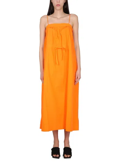 Shop Ganni Dress With Laces In Orange