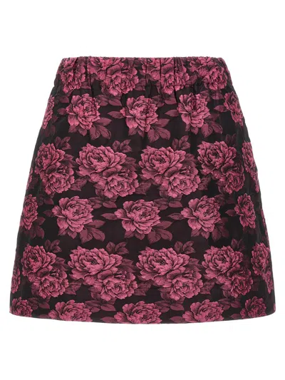 Shop Ganni Floral Jacquard Skirt In Fuchsia