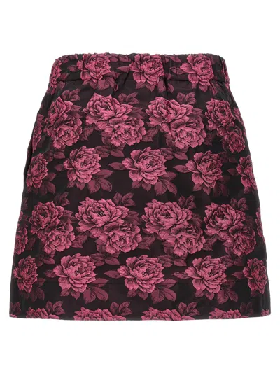 Shop Ganni Floral Jacquard Skirt In Fuchsia