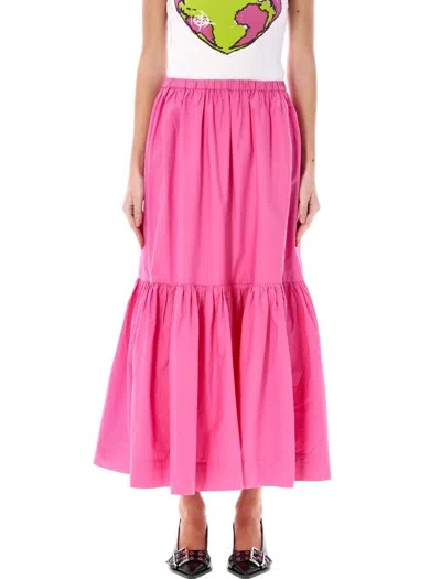 Shop Ganni Flounce Midi Skirt In Fucsia