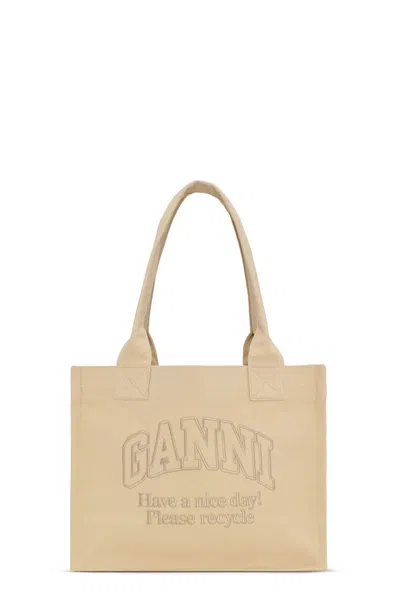 Shop Ganni Large Easy Shopper Bags In Nude & Neutrals