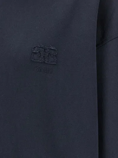 Shop Ganni Logo Embroidery Hoodie In Blue