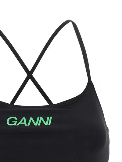 Shop Ganni Logo Sports Top In Black