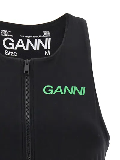 Shop Ganni Logo Sports Top In Black