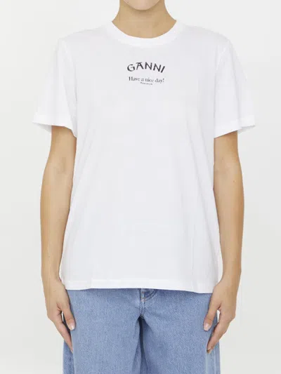 Shop Ganni Logo T-shirt In White