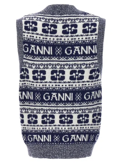 Shop Ganni Logo Vest In Blue
