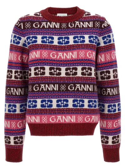 Shop Ganni Logo Sweater In Multicolor
