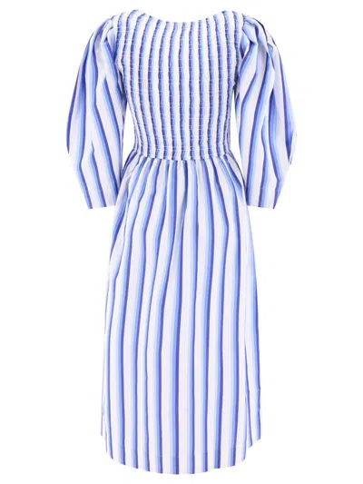 Shop Ganni Striped Smock Dress In Blue