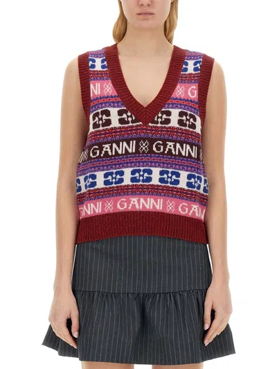 Shop Ganni Logo Vest In Multicolor