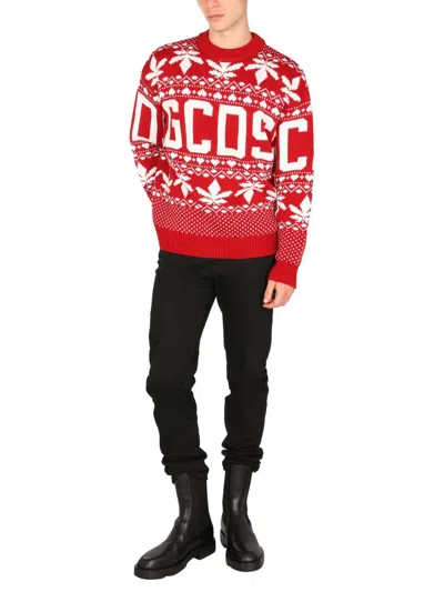 Shop Gcds Christmas Sweater With Logo In Red