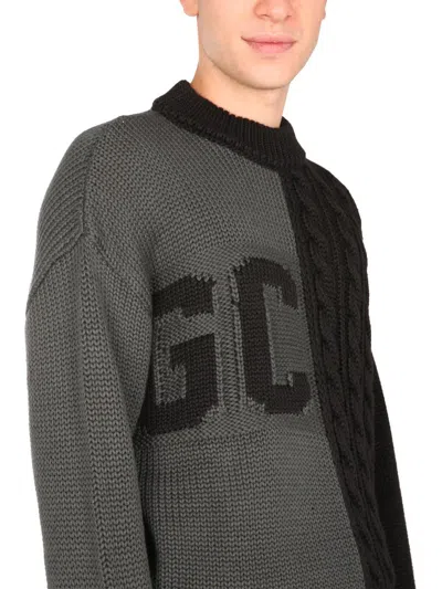 Shop Gcds Sweater With Logo Inlay In Charcoal