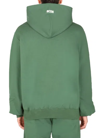 Gcds Cotton Sweatshirt With Contrasting Embroidered Mini Logo In Green