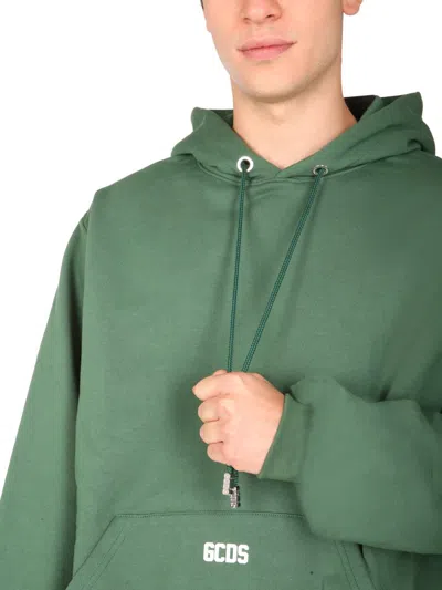 Gcds Cotton Sweatshirt With Contrasting Embroidered Mini Logo In Green