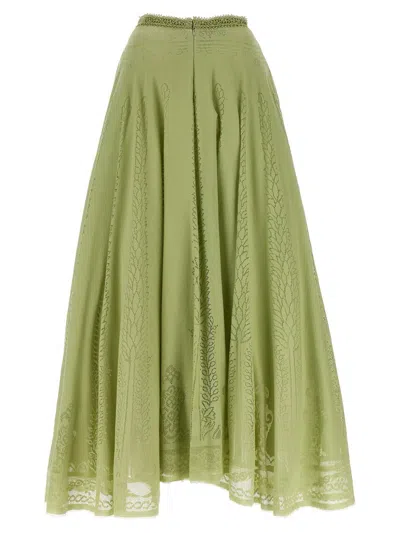 Shop Giambattista Valli Openwork Fabric Midi Skirt In Green