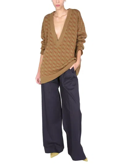 Jejia V-neck Jacquard Sweater In Brown