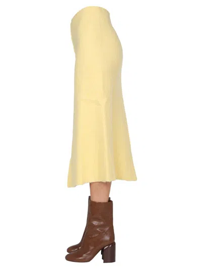 Jil Sander Flared Wool Skirt With Discreet Zipper Closure In Yellow