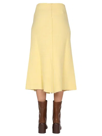 Jil Sander Flared Wool Skirt With Discreet Zipper Closure In Yellow