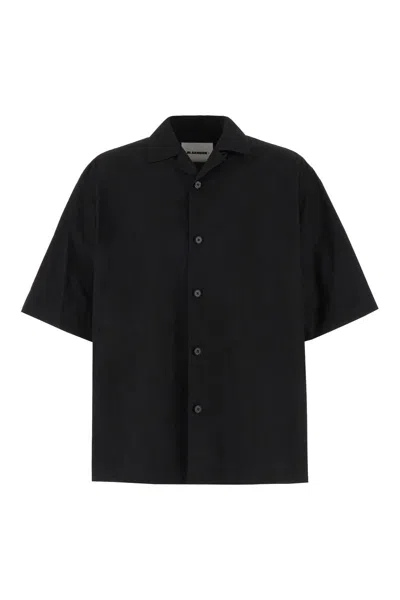 Shop Jil Sander Black Bowling Shirt With Buttons In Lightweight Bio Cotton Man