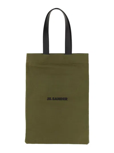 Shop Jil Sander Tote Bag With Logo In Military Green