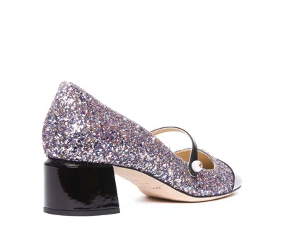 Shop Jimmy Choo 'elisa 45' Multicolor Pumps With Block Heel In Glitter Fabric And Patent Leather Woman In Purple