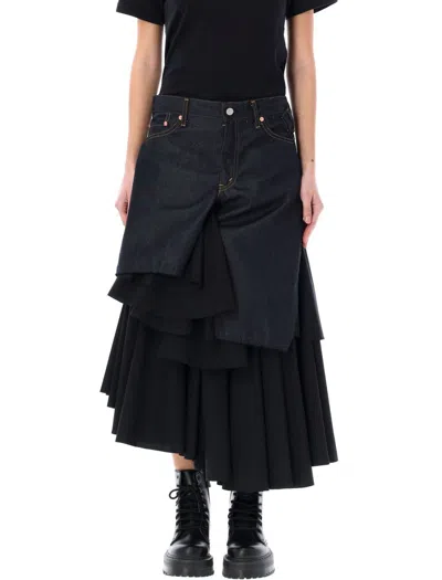 Shop Junya Watanabe Panelled Asymmetric Levi's Midi Skirt In Indigo Black
