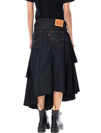 Shop Junya Watanabe Panelled Asymmetric Levi's Midi Skirt In Indigo Black