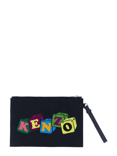 Shop Kenzo Clutch With Embroidery In Blue