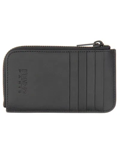 Shop Kenzo Leather Card Holder In Black