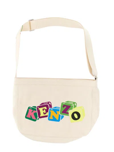 Shop Kenzo Shoulder Bag With Embroidery In Powder