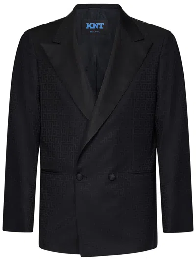 Kiton Peak-lapel Geometric-pattern Blazer In Black